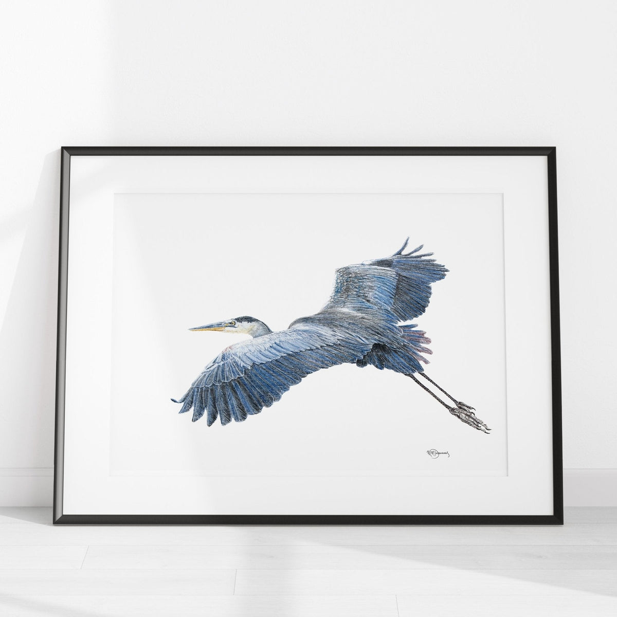 Grand héron bleu - impression artistique en couleur