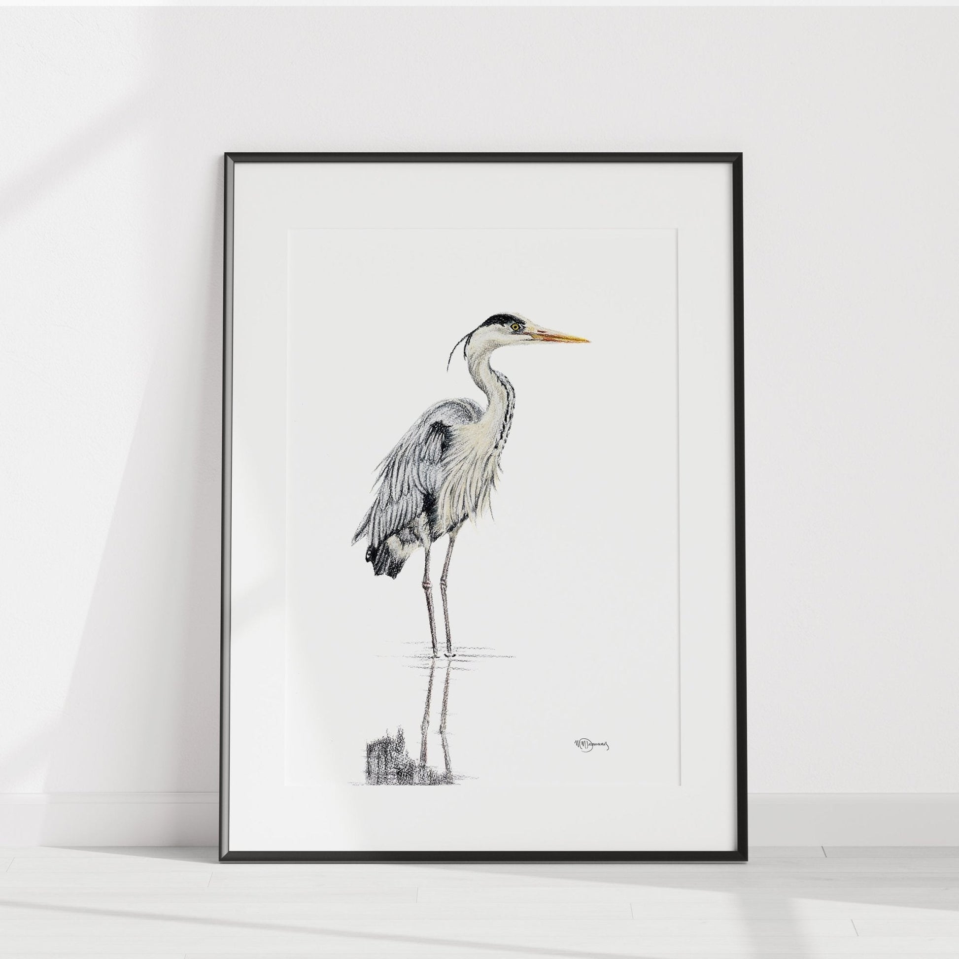 Heron NO 1 - Colored Blue Heron in water - art print