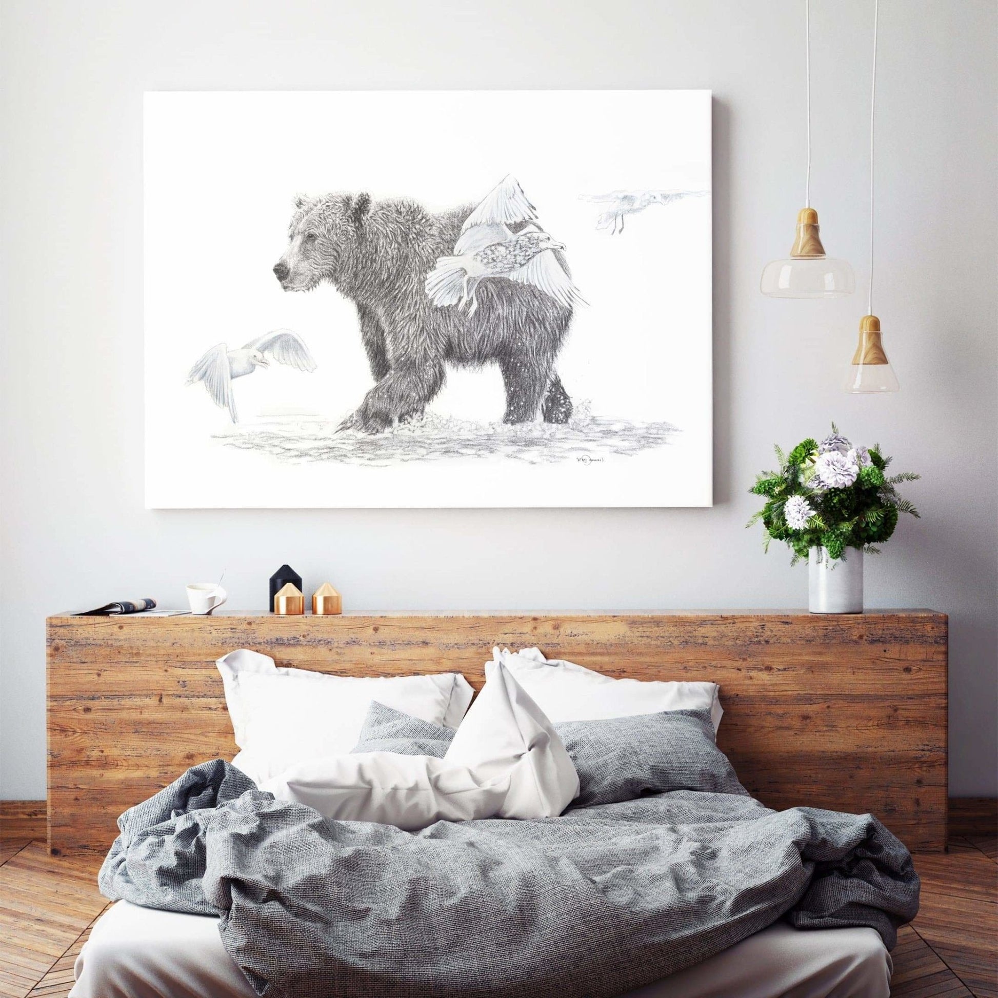 Grizzly with Birds - Woodland Animal Wall Art