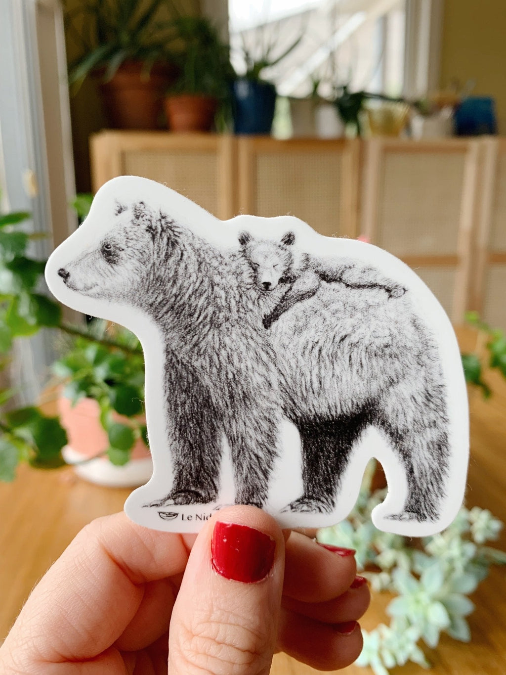 Grizzly with cub on back Sticker for Water Bottle, Agenda or Computer