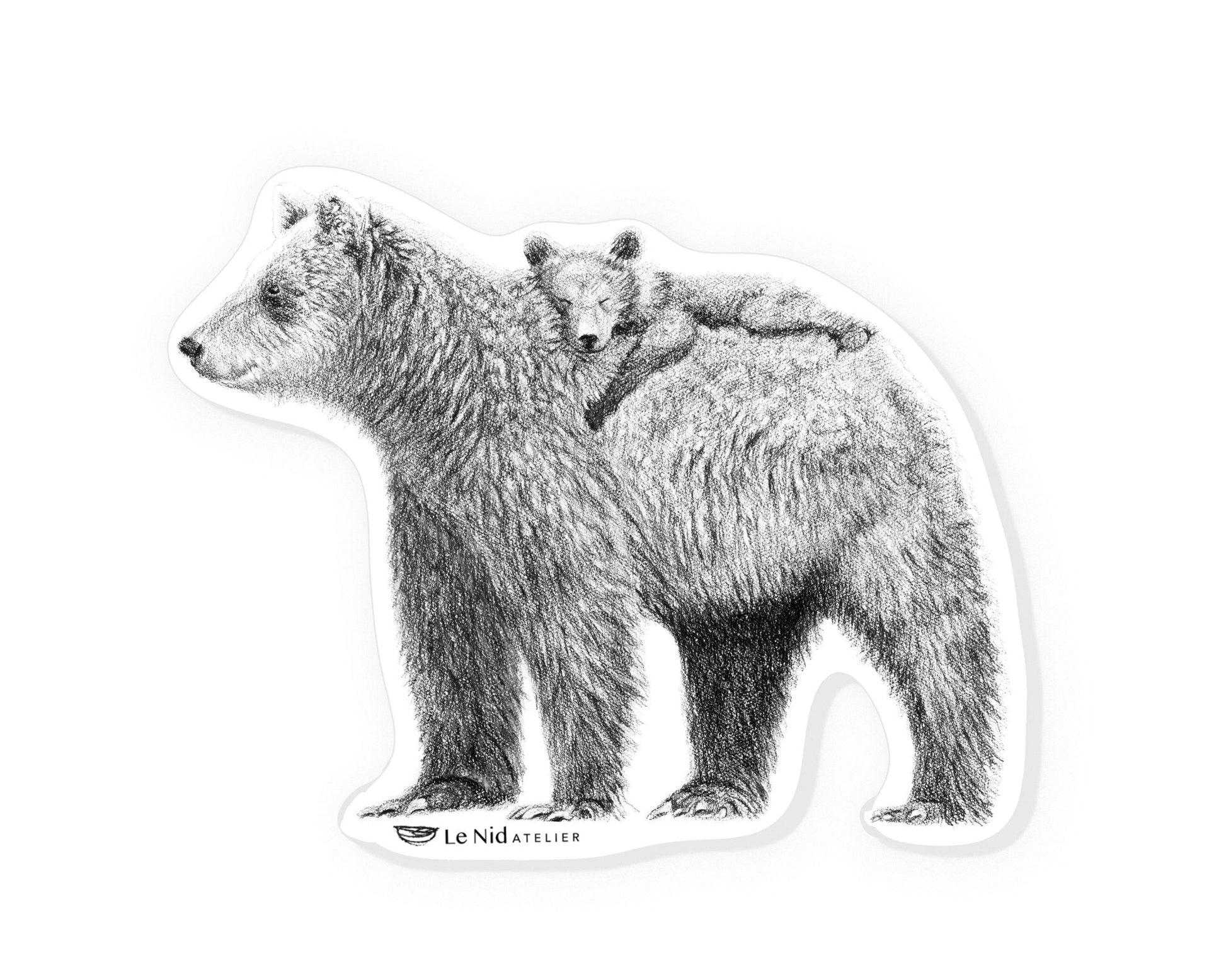 Grizzly with cub on back Sticker for Water Bottle, Agenda or Computer