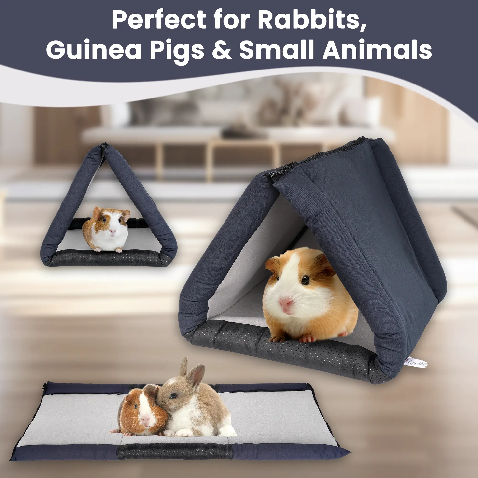 LuftPets 3-en-1 : niche pour chat, tunnel et lit douillet pour lapin