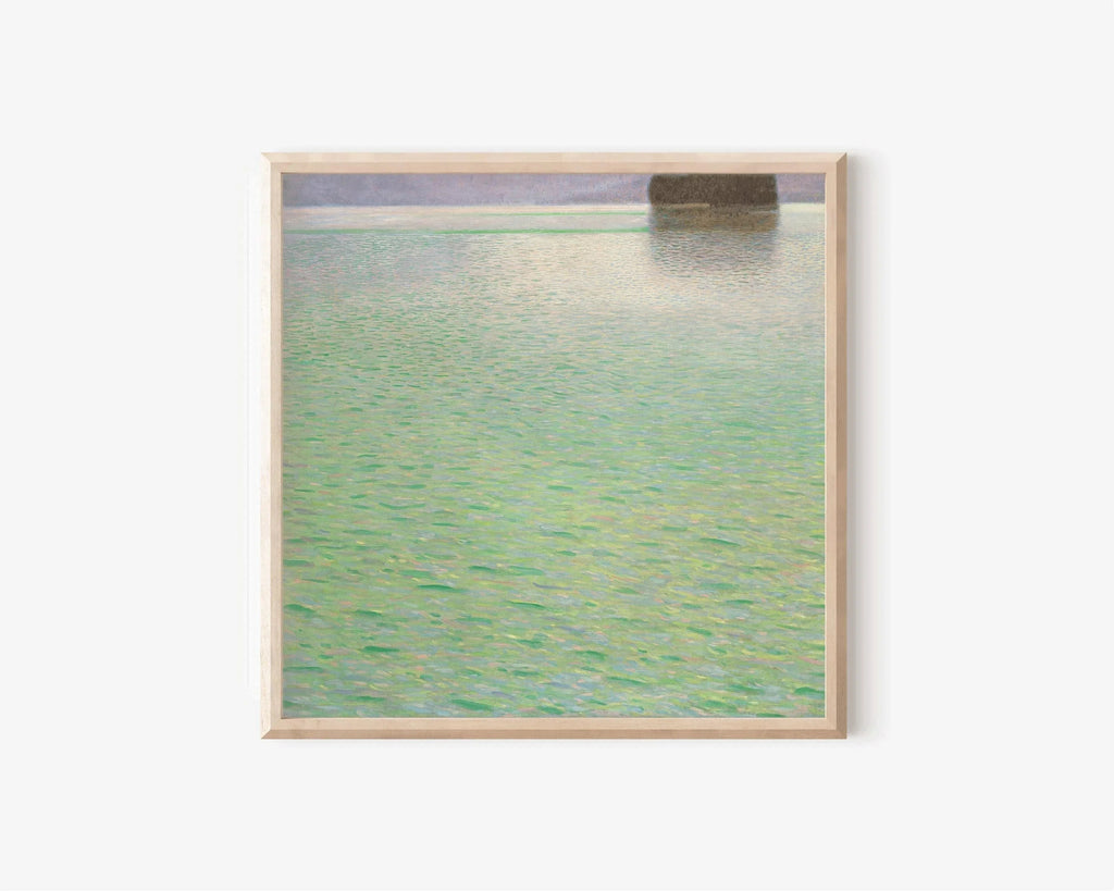 Estampe de Gustav Klimt sur l'île d'Attersee : Scène tranquille du lac vert