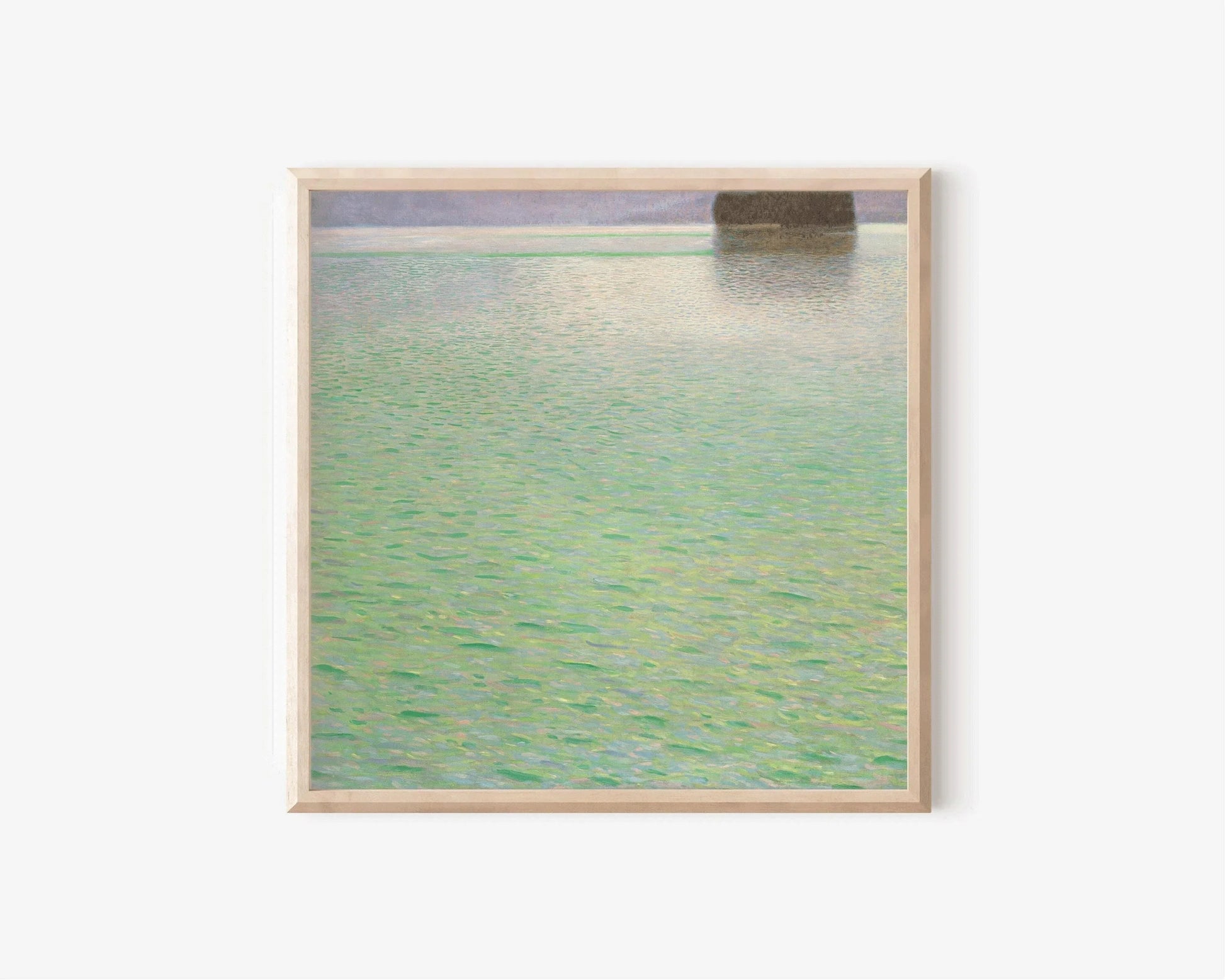 Estampe de Gustav Klimt sur l'île d'Attersee : Scène tranquille du lac vert