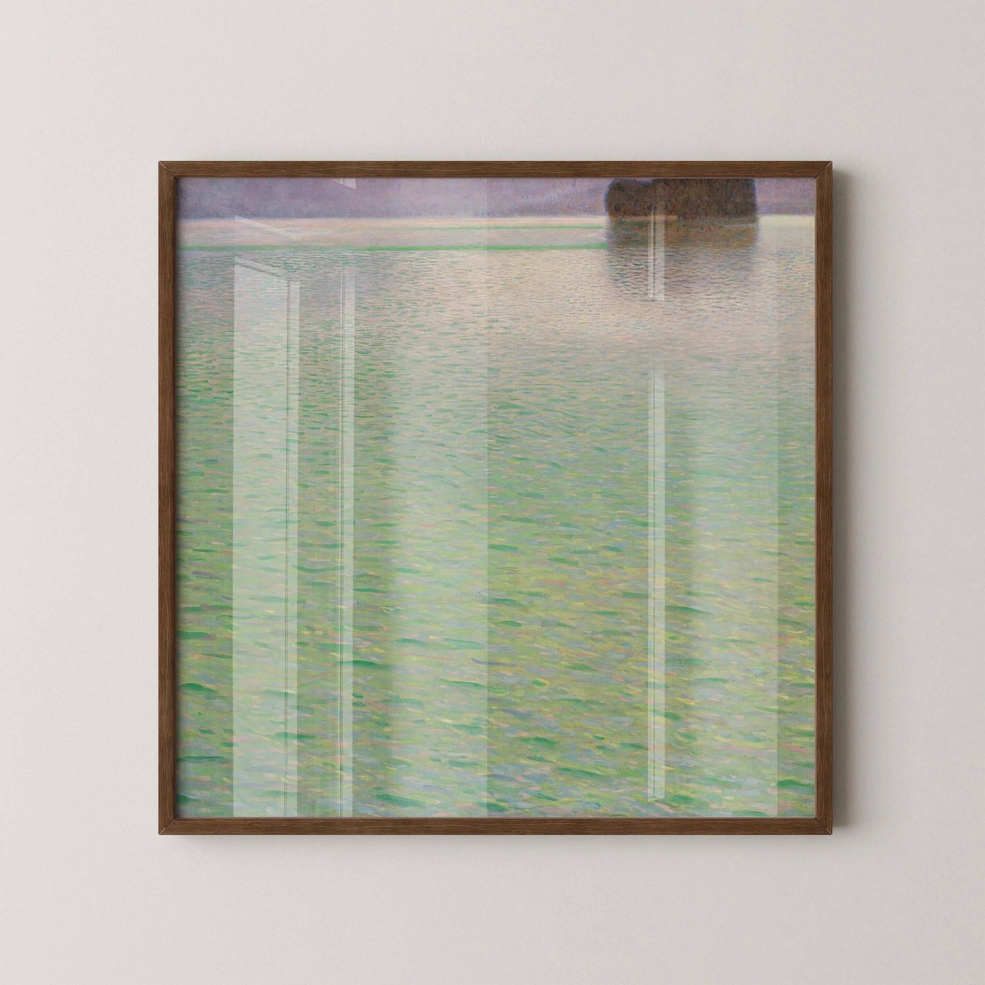 Estampe de Gustav Klimt sur l'île d'Attersee : Scène tranquille du lac vert
