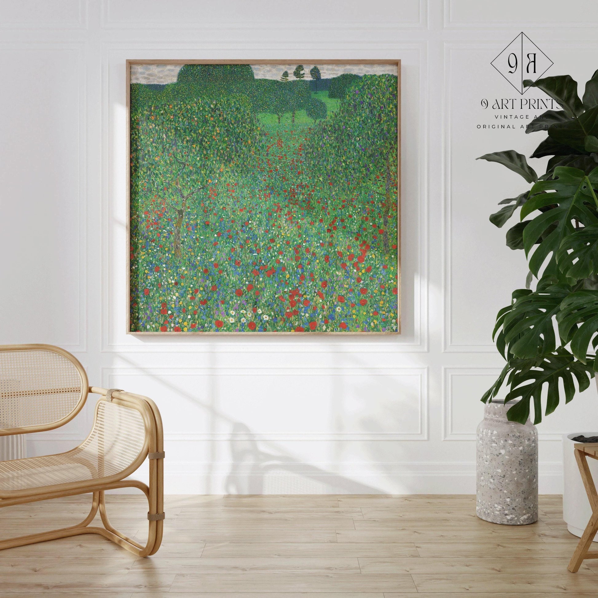 Gustav Klimt - Coquelicots | Tableau vintage célèbre (disponible encadré à la main ou non encadré) 1x1