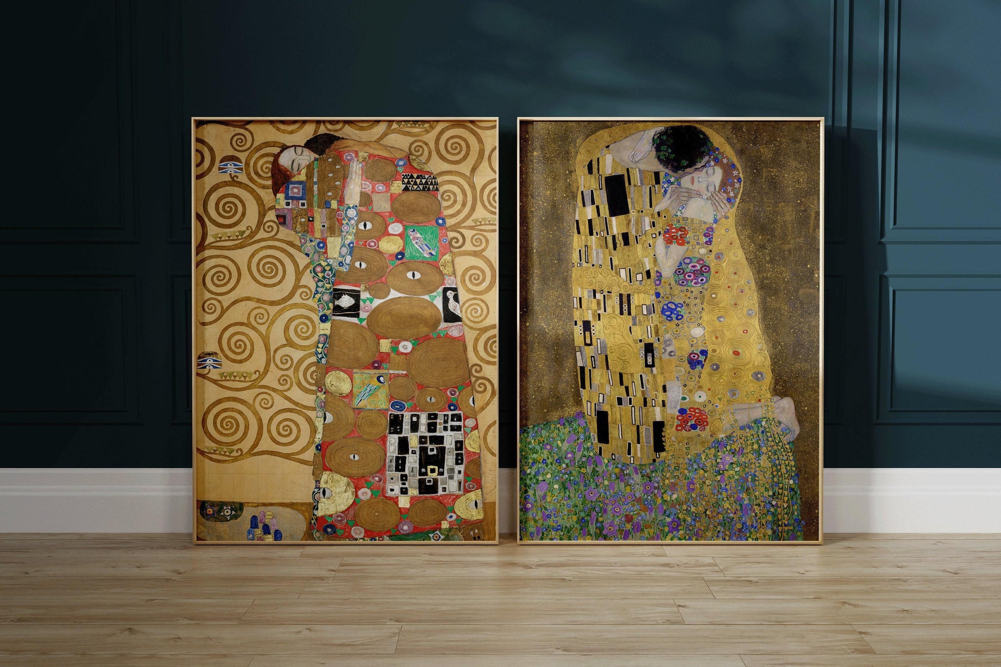 Gustav Klimt - Duo d'estampes - L'Étreinte et le Baiser | Œuvre iconique - Peinture célèbre disponible encadrée