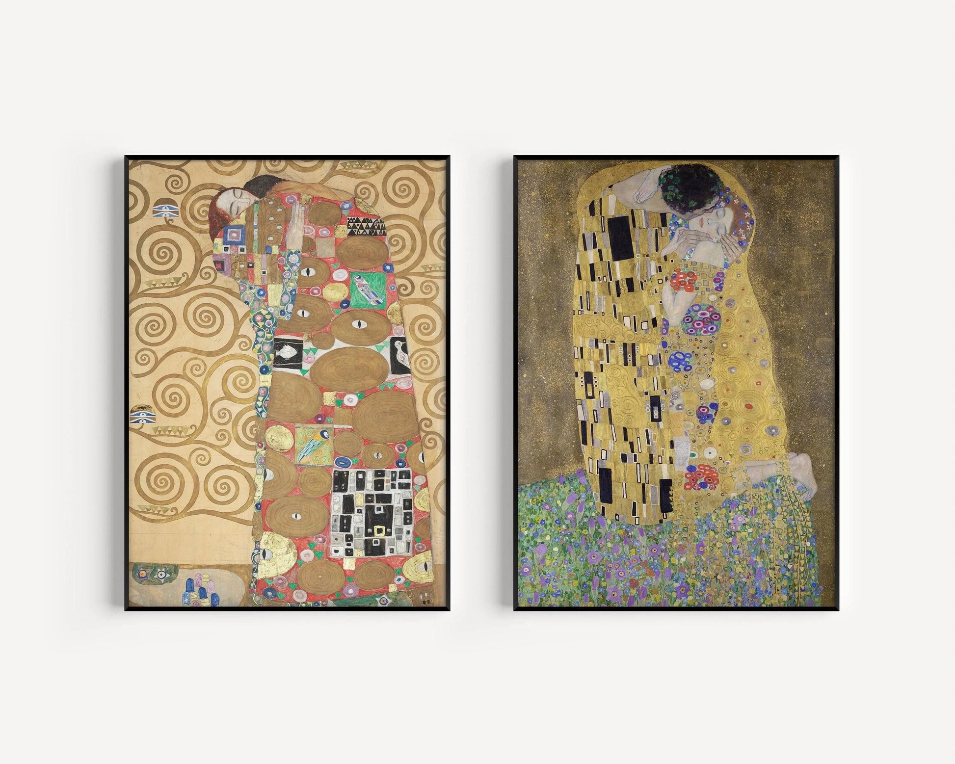 Gustav Klimt - Duo d'estampes - L'Étreinte et le Baiser | Œuvre iconique - Peinture célèbre disponible encadrée
