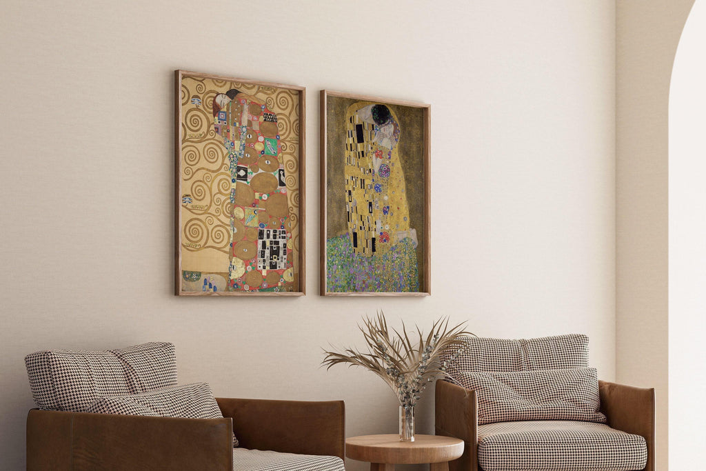 Gustav Klimt - Duo d'estampes - L'Étreinte et le Baiser | Œuvre iconique - Peinture célèbre disponible encadrée