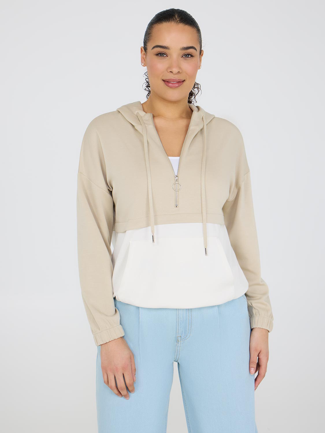 Sweat à capuche demi-zip à blocs de couleurs