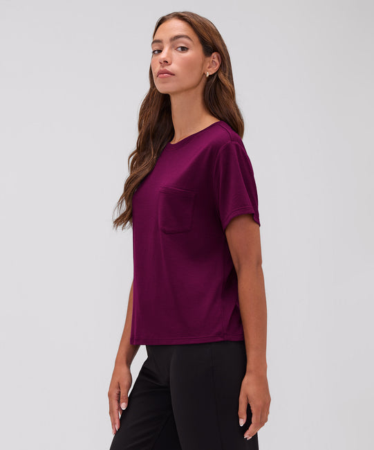 T-shirt à poche carrée en laine mérinos pour femme