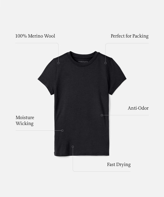 T-shirt slim col rond en laine mérinos pour femme