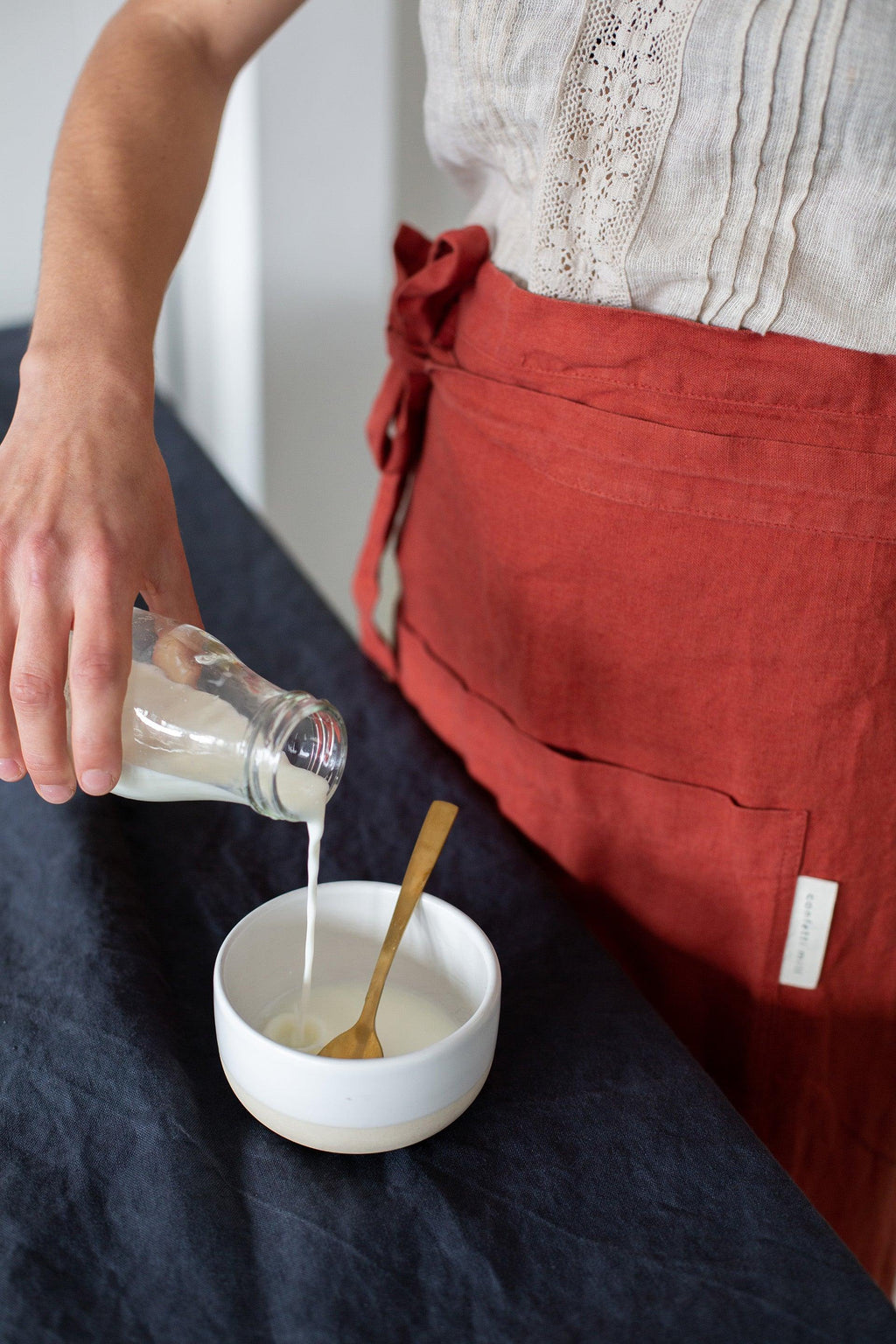 Half Linen Apron - Terracota