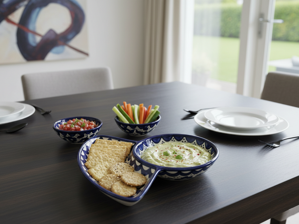 Handmade Ceramic Appetizer Plate - Unique Two Section Design