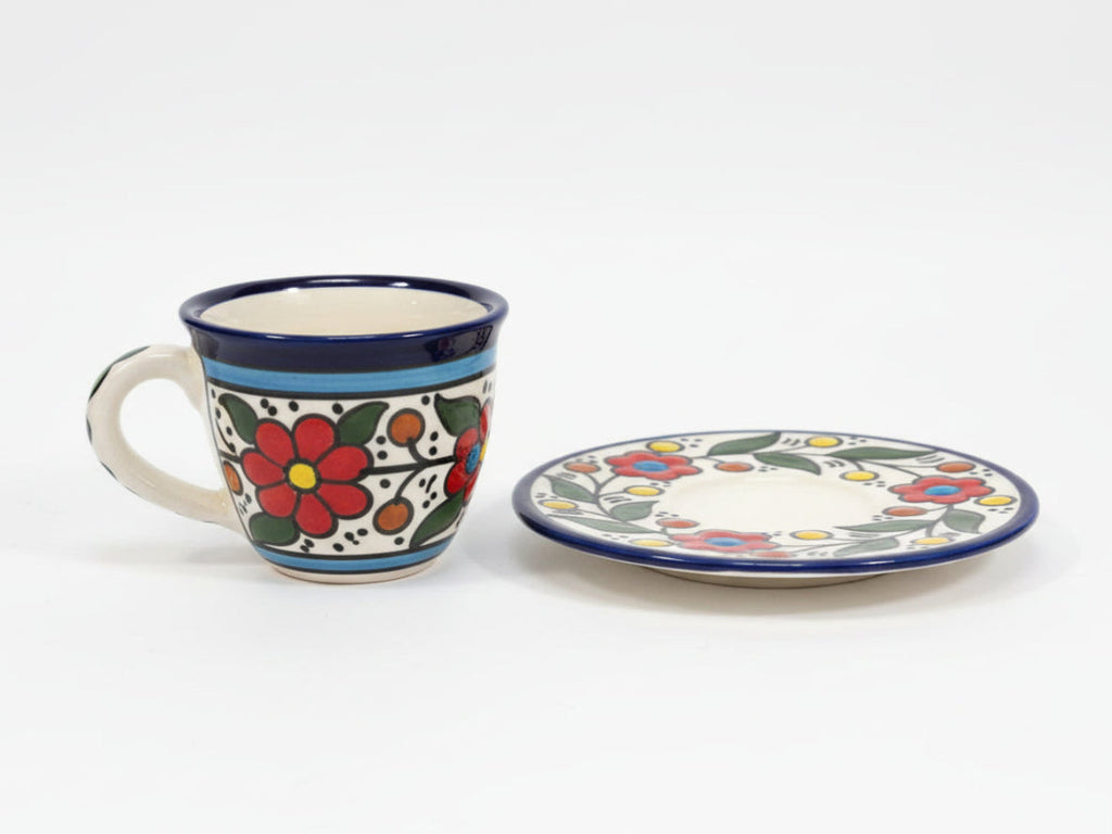 Handcrafted Palestinian Arabic Coffee Cup | Garden Rose Vine Ceramic Espresso Cup from Hebron