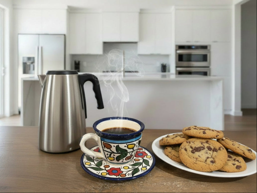 Handcrafted Palestinian Arabic Coffee Cup | Garden Rose Vine Ceramic Espresso Cup from Hebron