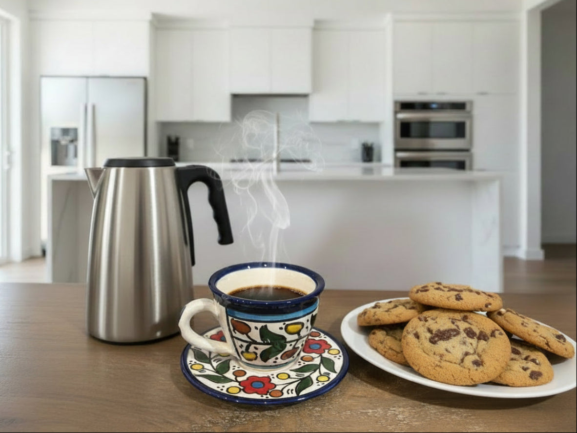 Handcrafted Palestinian Arabic Coffee Cup | Garden Rose Vine Ceramic Espresso Cup from Hebron
