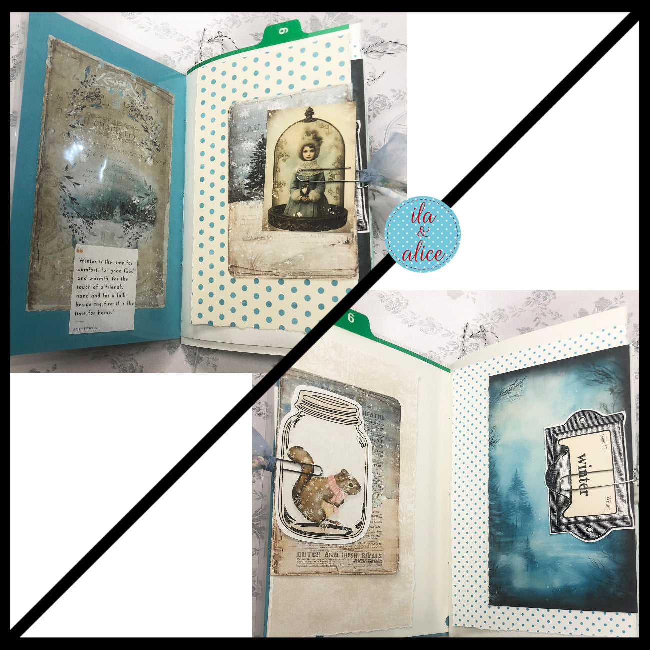 Blue Winter Junk Journal with Winter Wonderland Scene