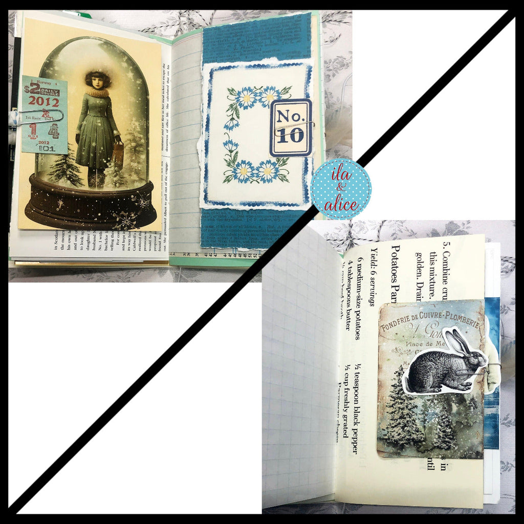 Blue Winter Junk Journal with Owl & Blue Bird