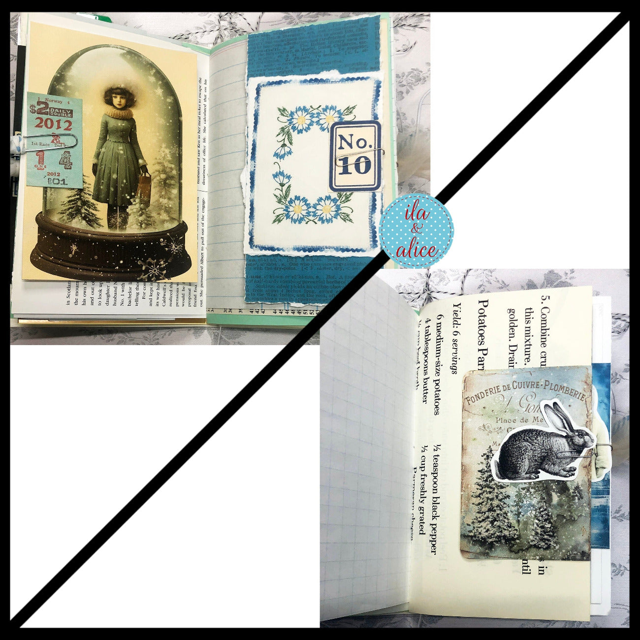 Blue Winter Junk Journal with Owl & Blue Bird