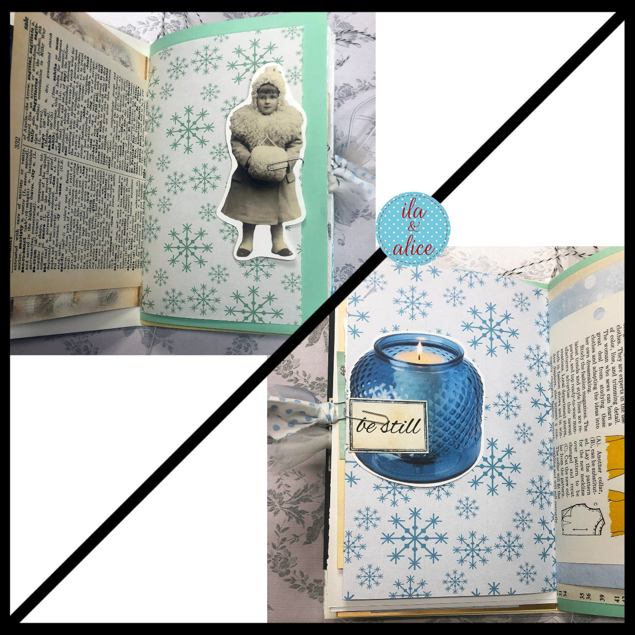 Blue Winter Junk Journal with Owl & Blue Bird