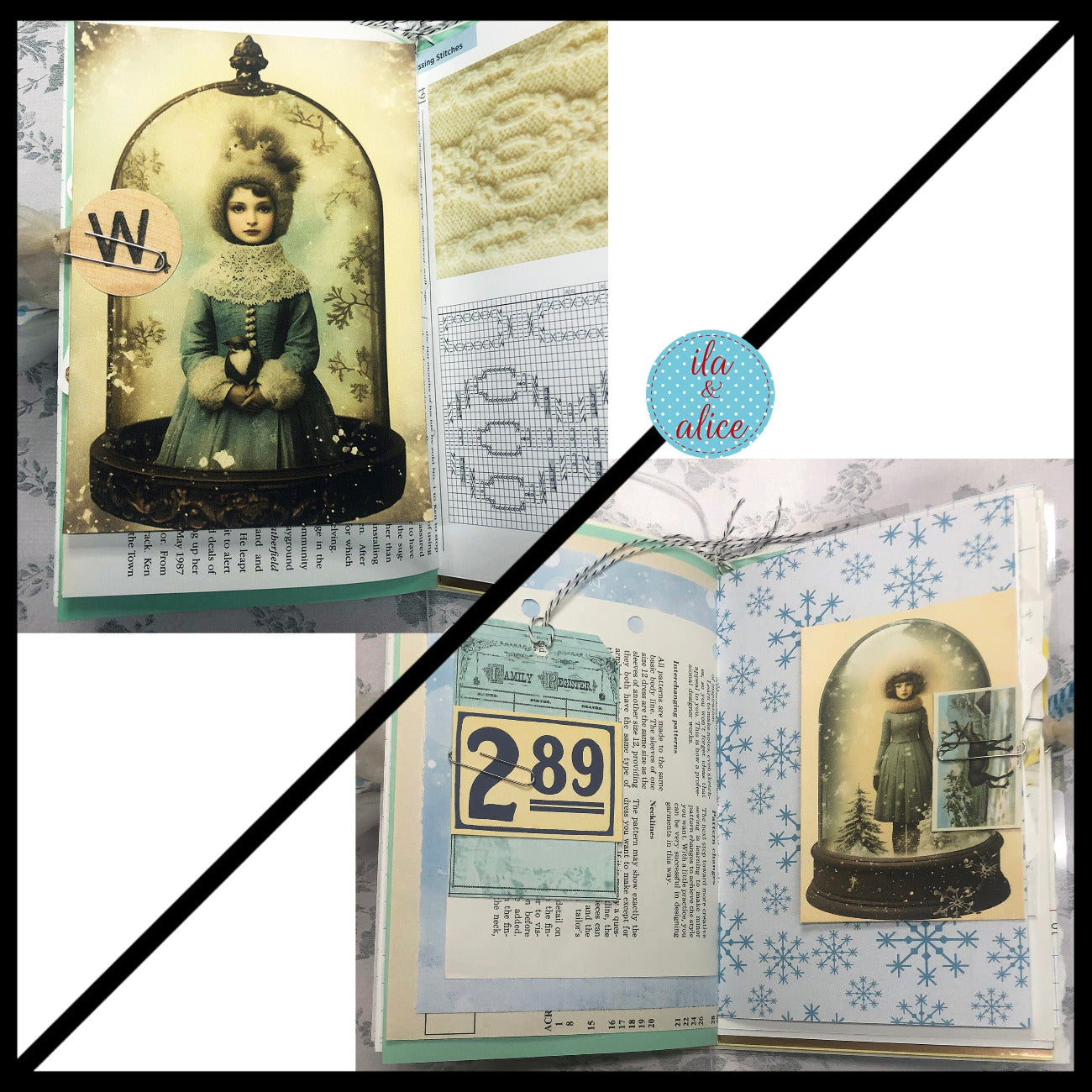 Blue Winter Junk Journal with Owl & Blue Bird