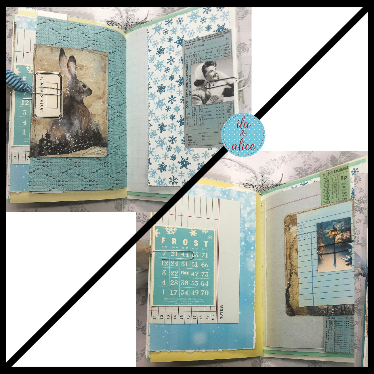Blue Winter Junk Journal with Owl & Blue Bird