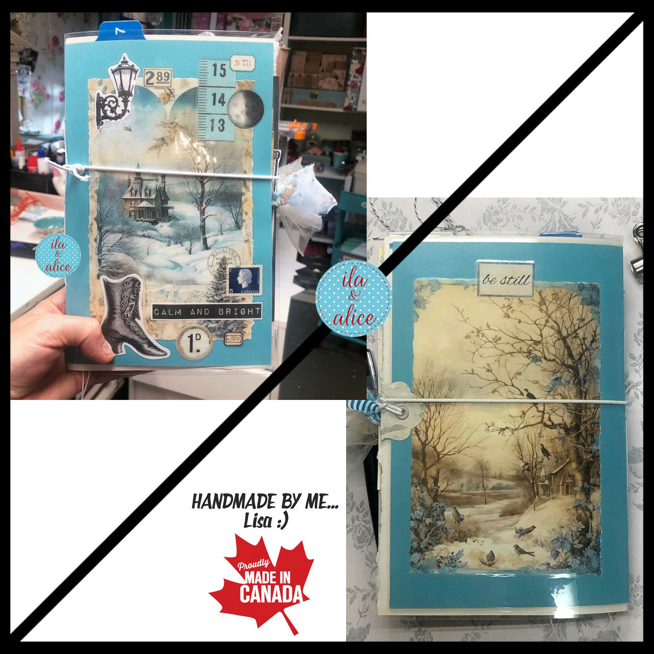 Blue Winter Junk Journal with Winter Wonderland Scene