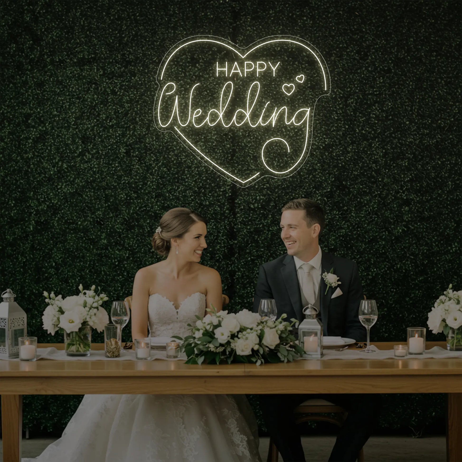 Happy Wedding Heart Neon Sign