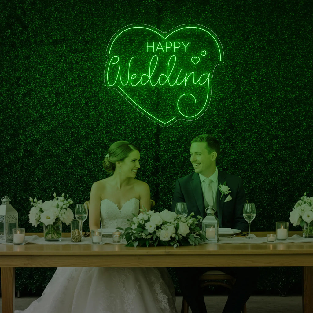 Happy Wedding Heart Neon Sign
