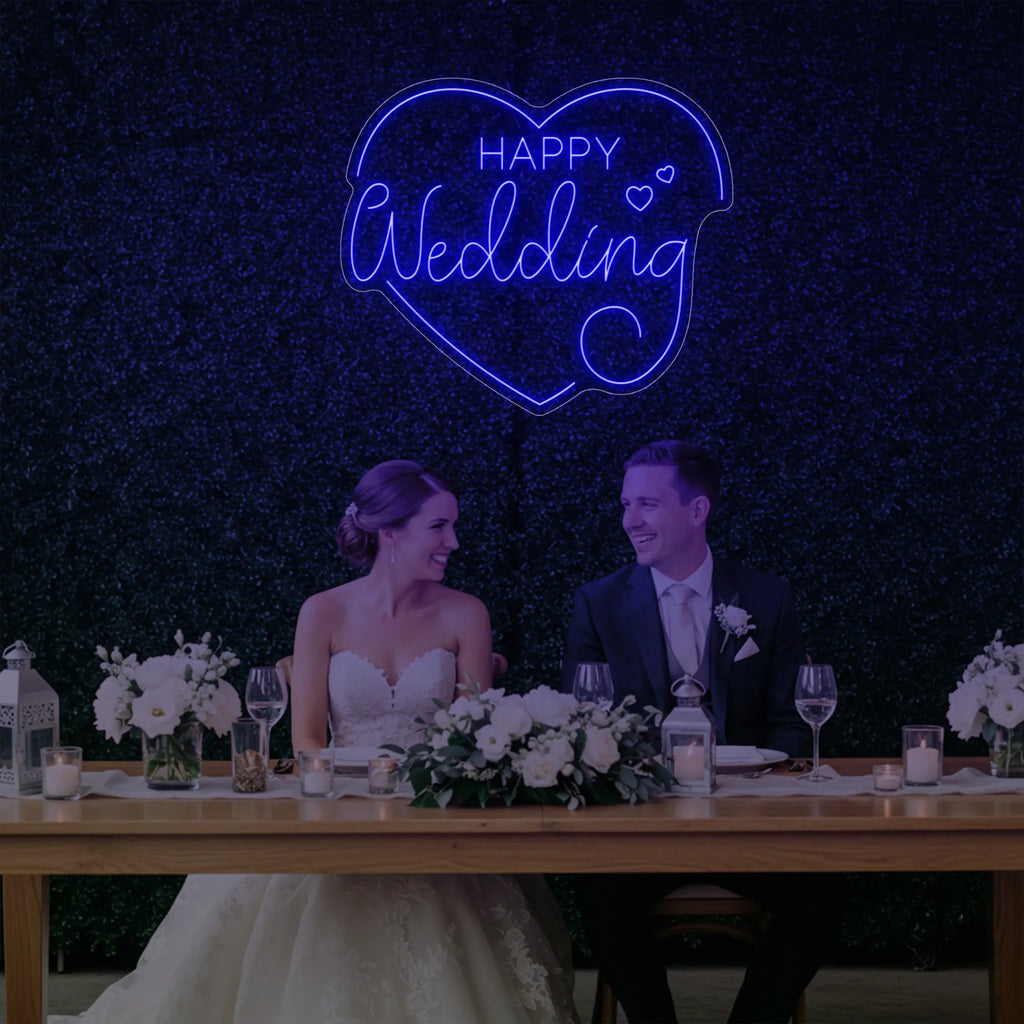 Happy Wedding Heart Neon Sign