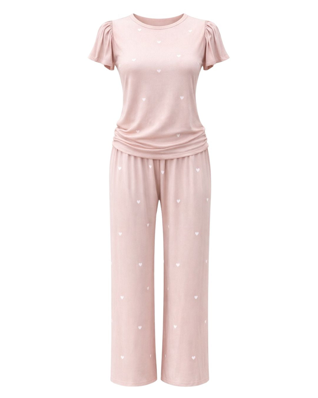 Heartfull PJ – Silky Printed Pajama Set 2PC In Blush Hearts