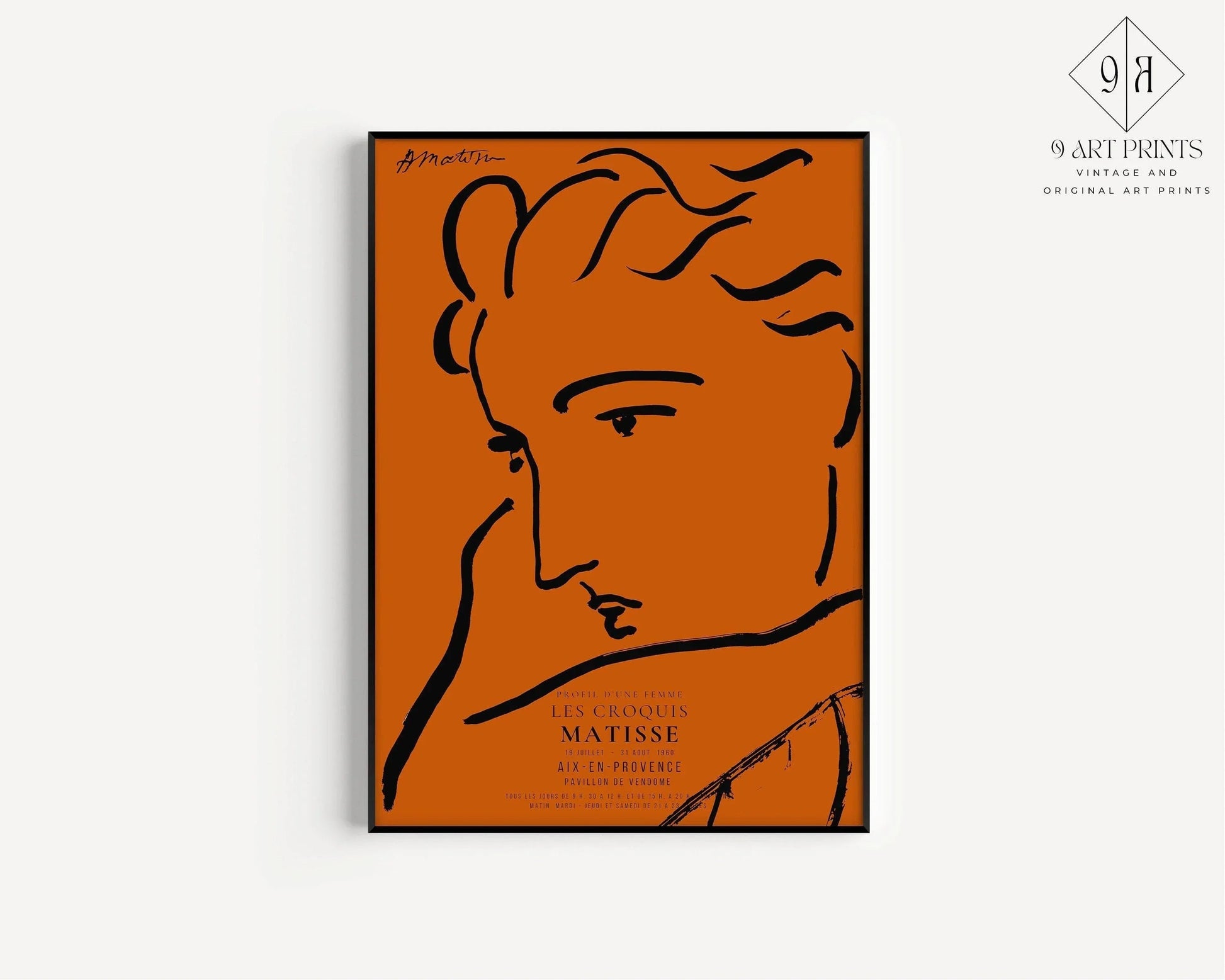 Henri Matisse - Profil de femme | Croquis célèbre en orange et noir (disponible encadré à la main ou non encadré)