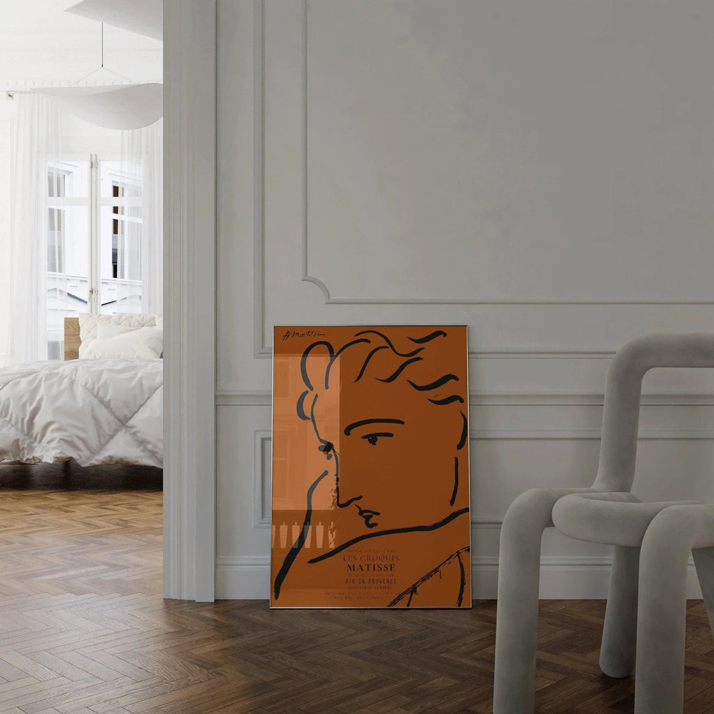 Henri Matisse - Profil de femme | Croquis célèbre en orange et noir (disponible encadré à la main ou non encadré)