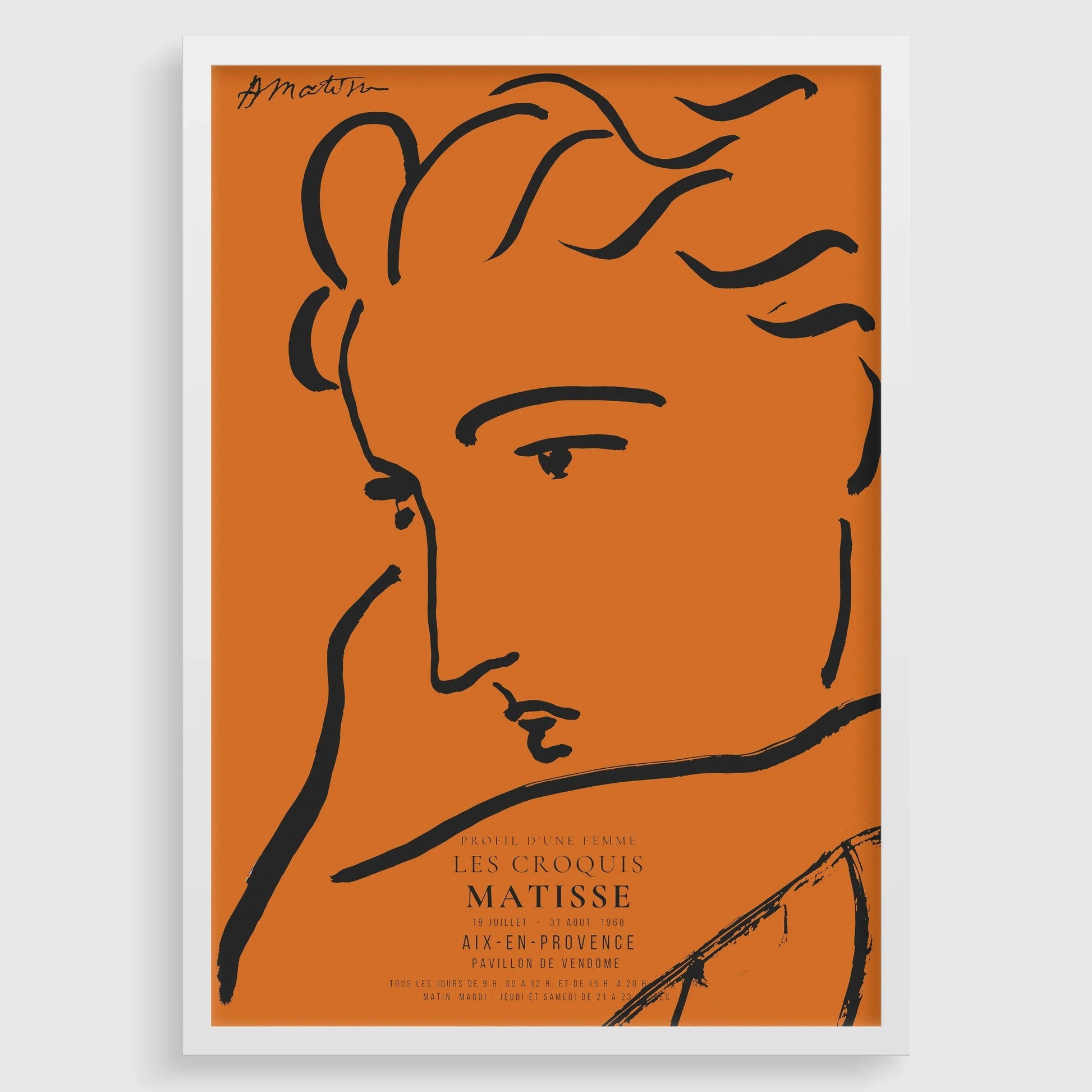 Henri Matisse - Profil de femme | Croquis célèbre en orange et noir (disponible encadré à la main ou non encadré)