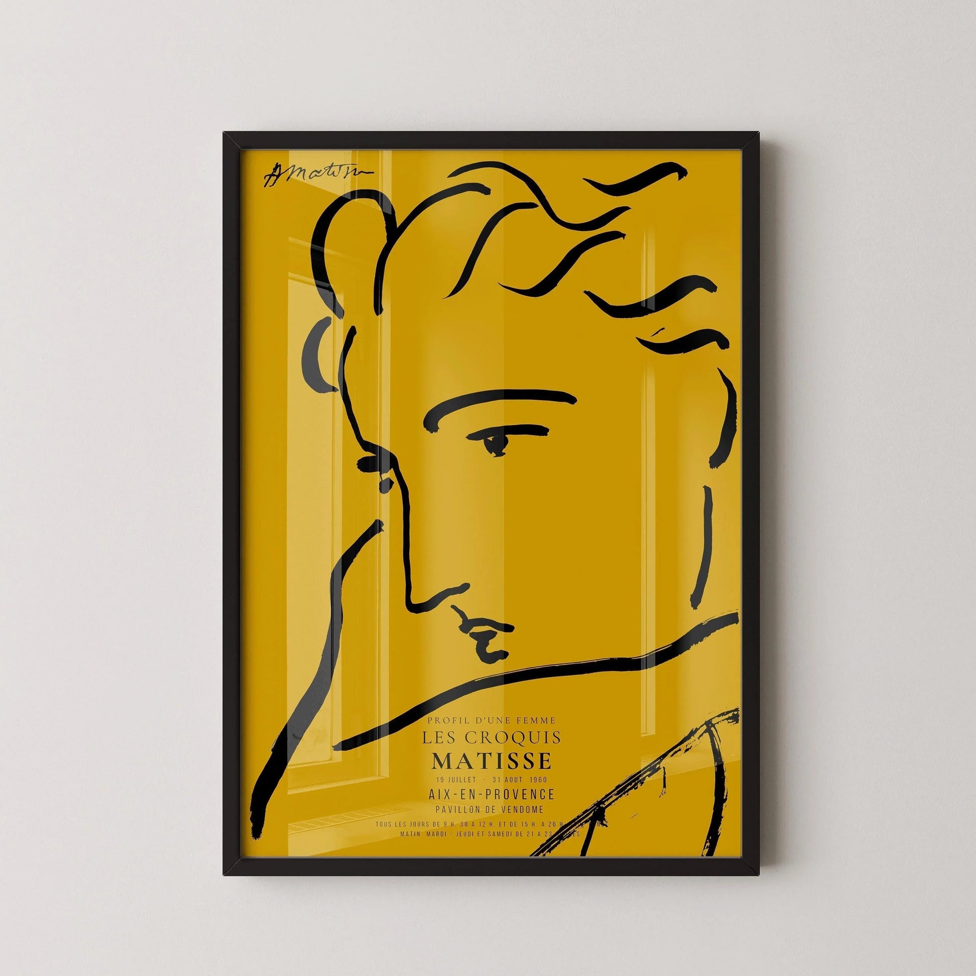 Estampe d'art d'Henri Matisse, profil de femme : croquis jaune et noir, impression giclée sur papier Hahnemühle