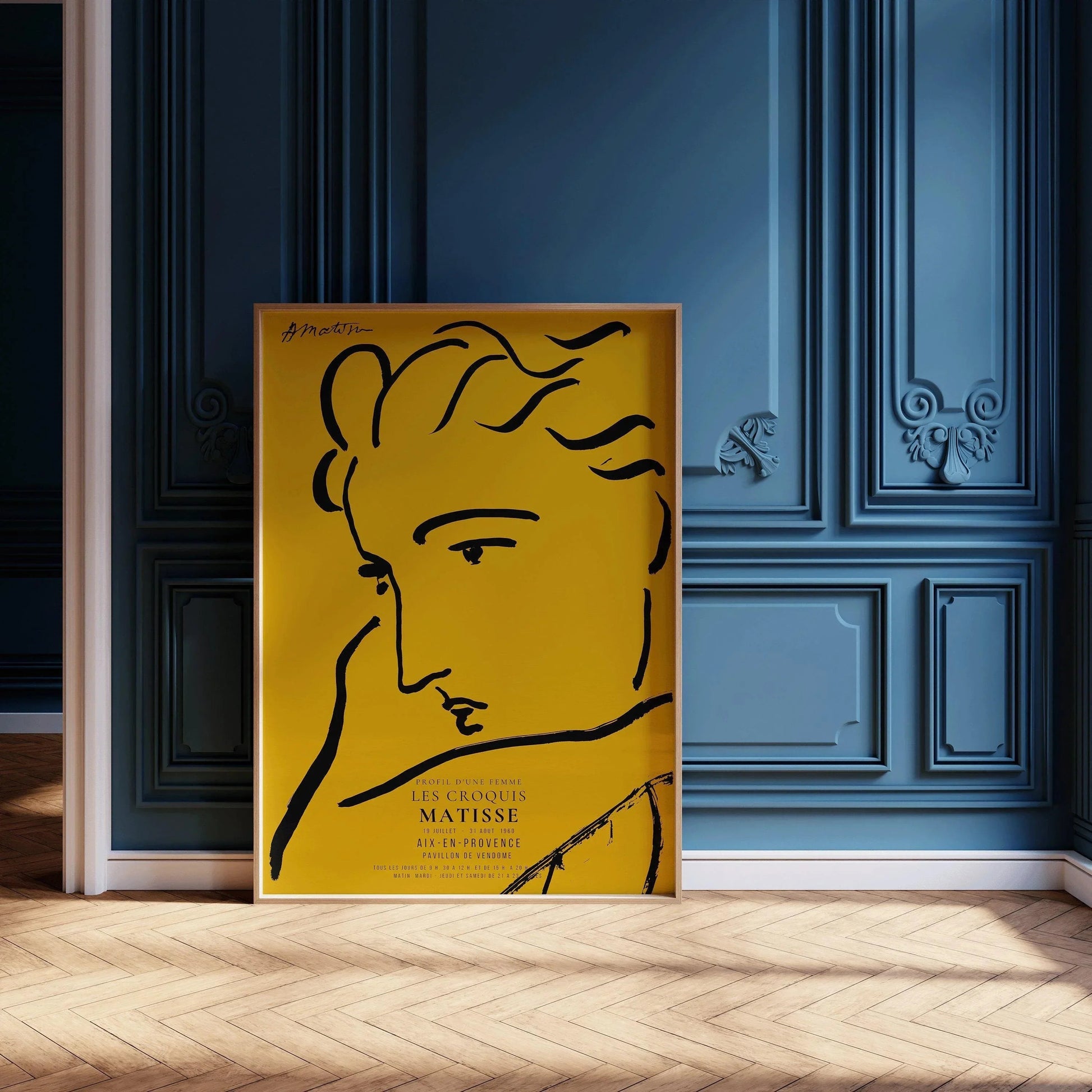 Estampe d'art d'Henri Matisse, profil de femme : croquis jaune et noir, impression giclée sur papier Hahnemühle