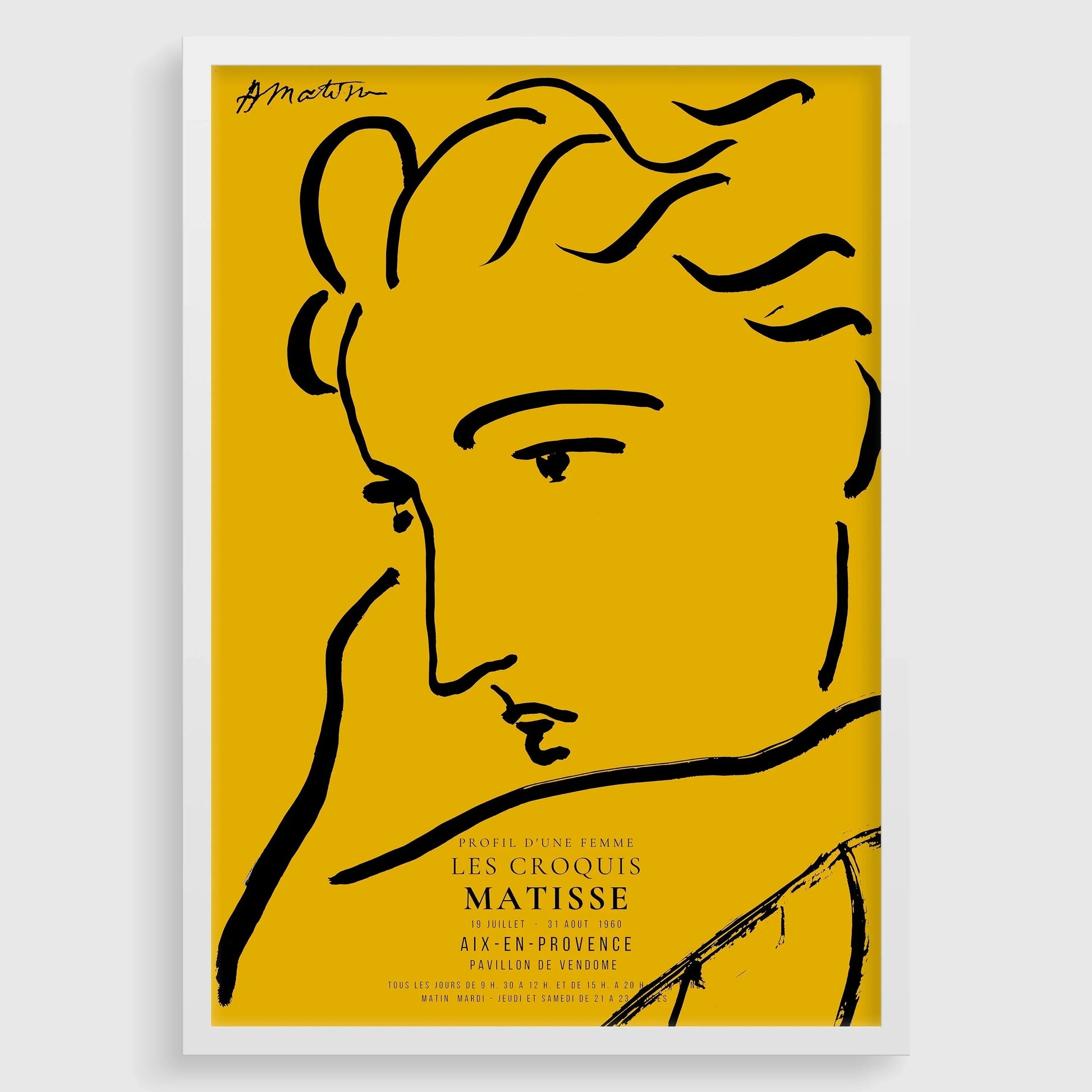 Estampe d'art d'Henri Matisse, profil de femme : croquis jaune et noir, impression giclée sur papier Hahnemühle