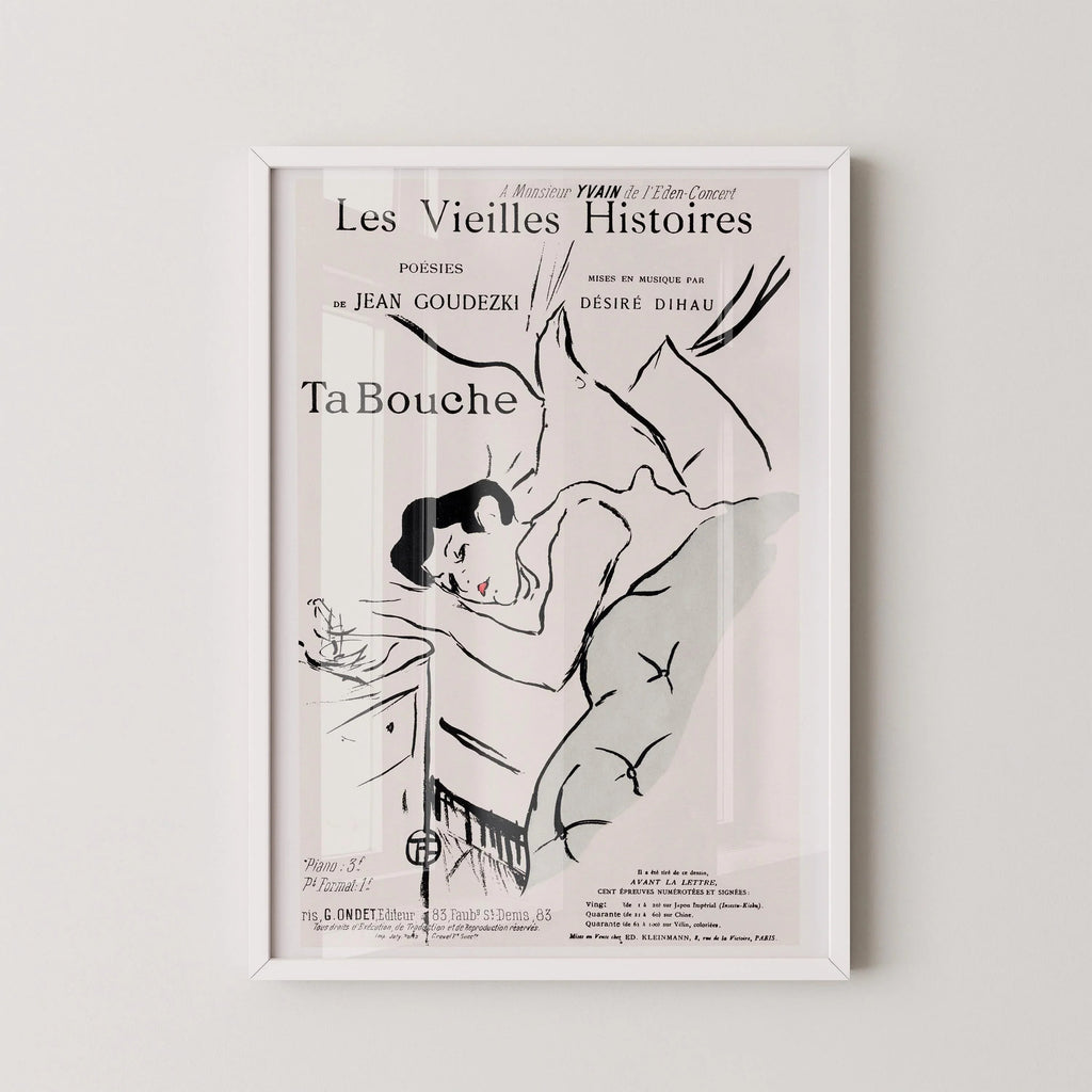 Henri de Toulouse-Lautrec - Ta Bouche | Affiche d'art neutre avec un croquis célèbre (disponible encadrée ou non encadrée)