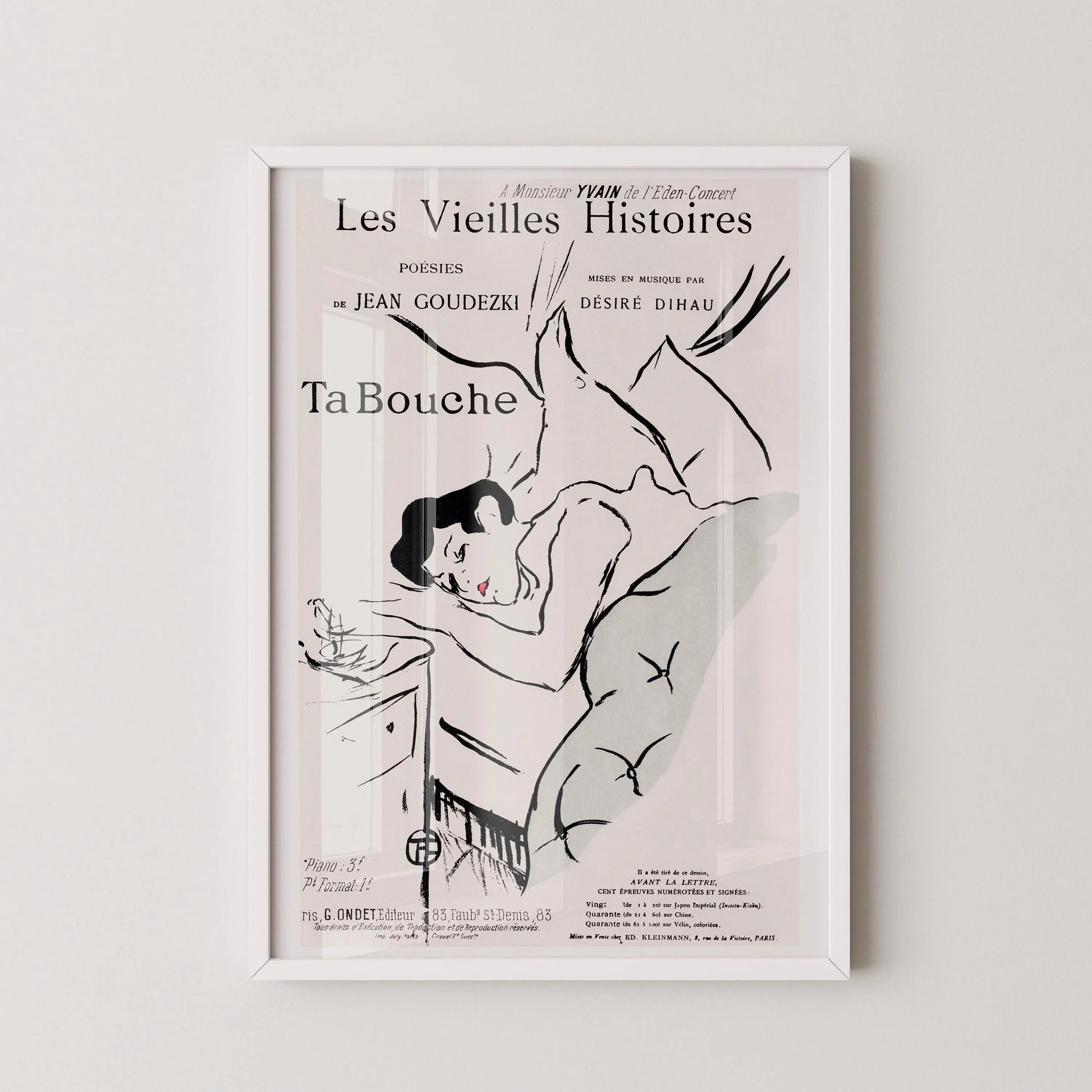 Henri de Toulouse-Lautrec - Ta Bouche | Affiche d'art neutre avec un croquis célèbre (disponible encadrée ou non encadrée)