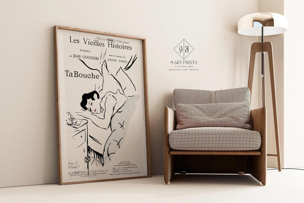Henri de Toulouse-Lautrec - Ta Bouche | Affiche d'art neutre avec un croquis célèbre (disponible encadrée ou non encadrée)