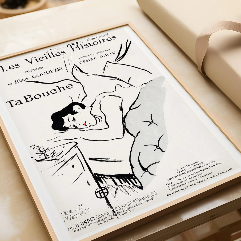 Henri de Toulouse-Lautrec - Ta Bouche | Affiche d'art neutre avec un croquis célèbre (disponible encadrée ou non encadrée)