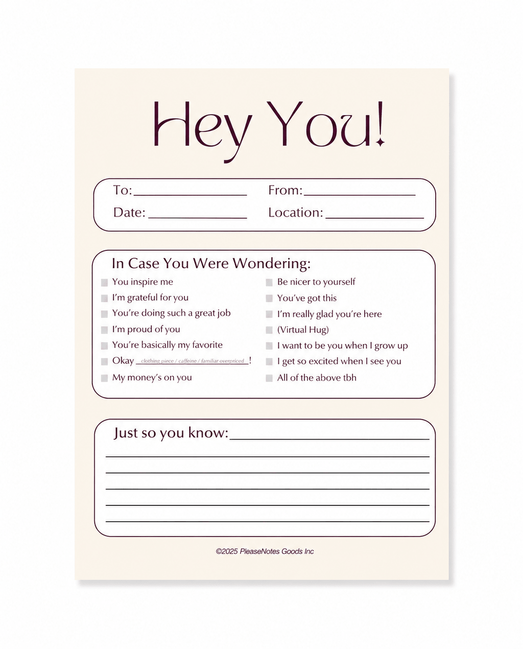 "Hey You, In Case You Were Wondering" Notepad