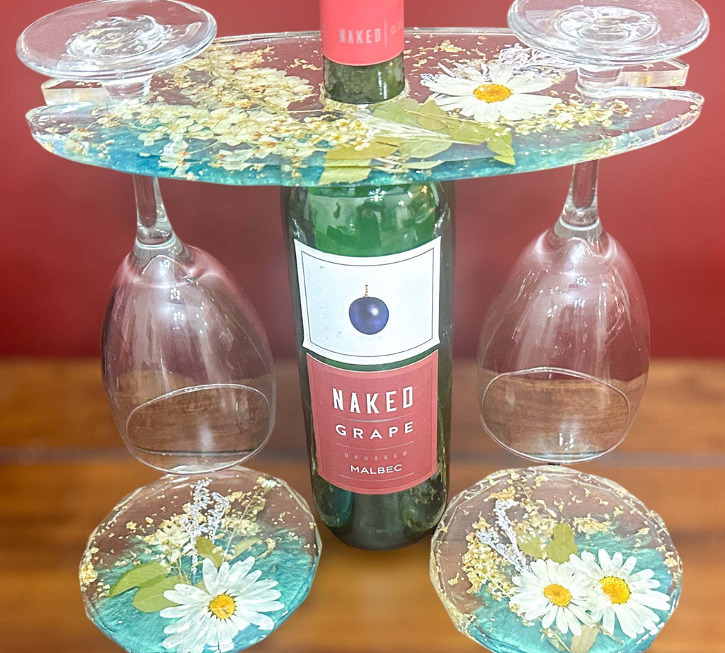 Coffret à verres à vin avec 2 sous-verres en résine