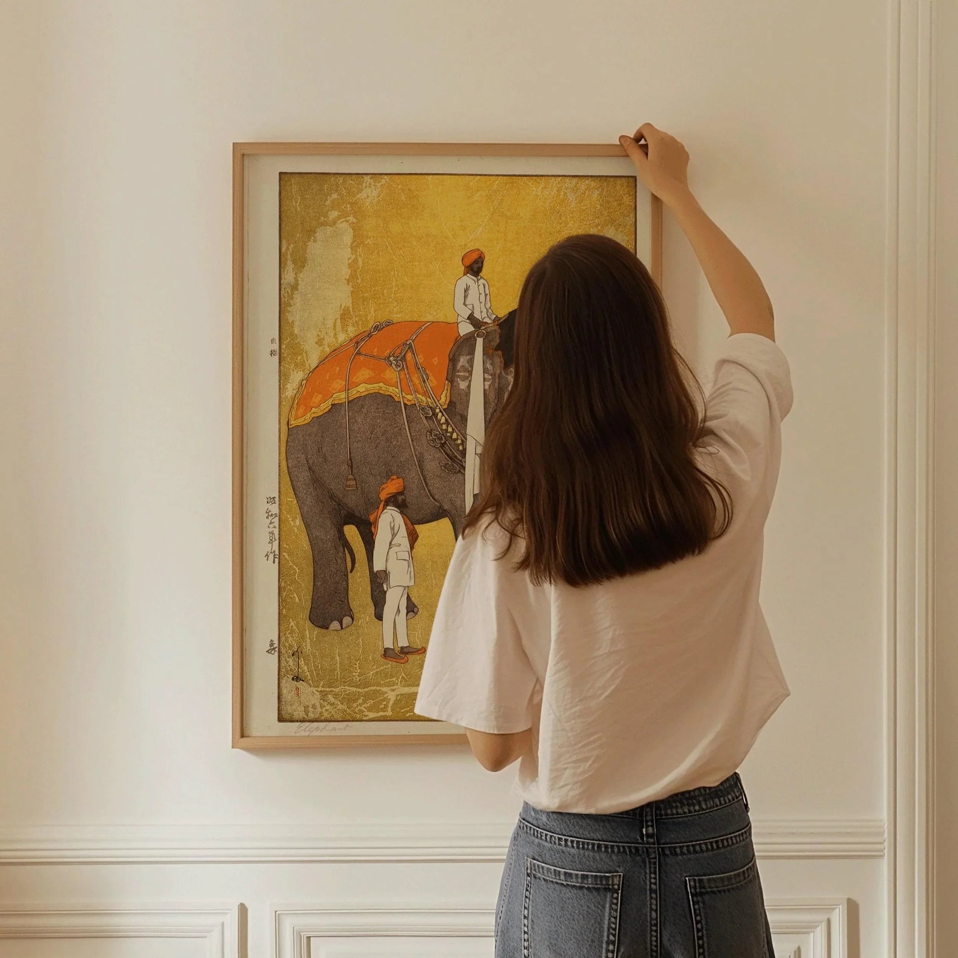 Estampe d'éléphant d'Hiroshi Yoshida : Art japonais ancien sur bois