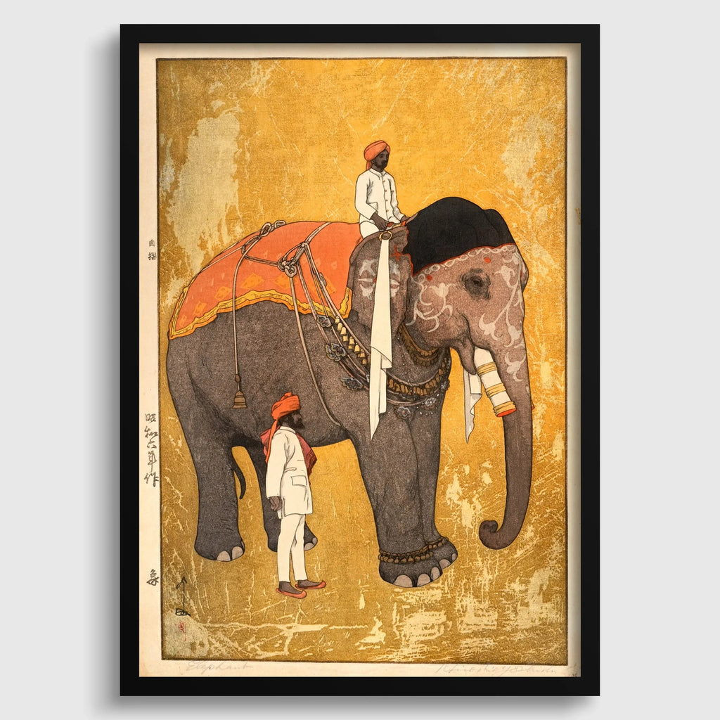Estampe d'éléphant d'Hiroshi Yoshida : Art japonais ancien sur bois