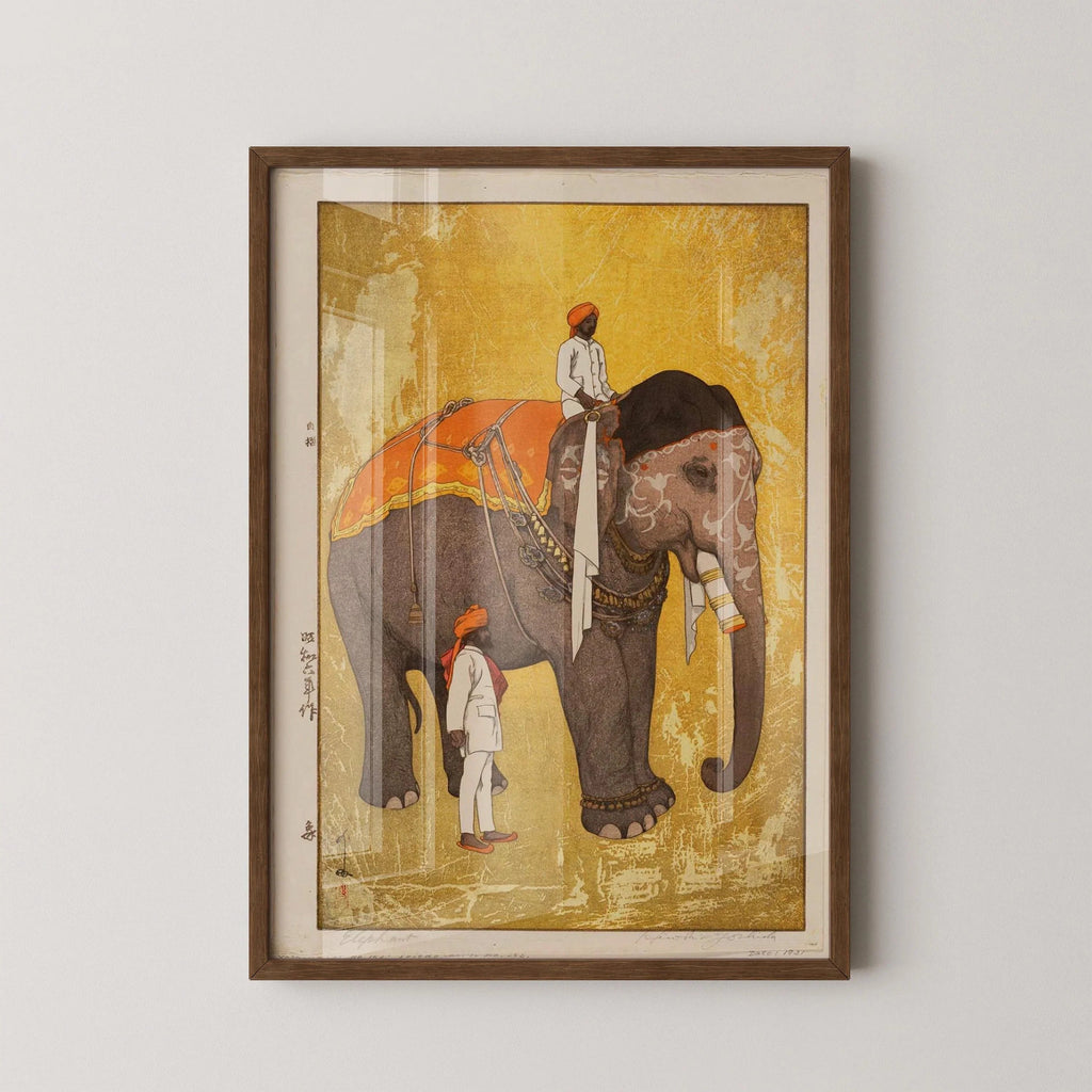 Estampe d'éléphant d'Hiroshi Yoshida : Art japonais ancien sur bois