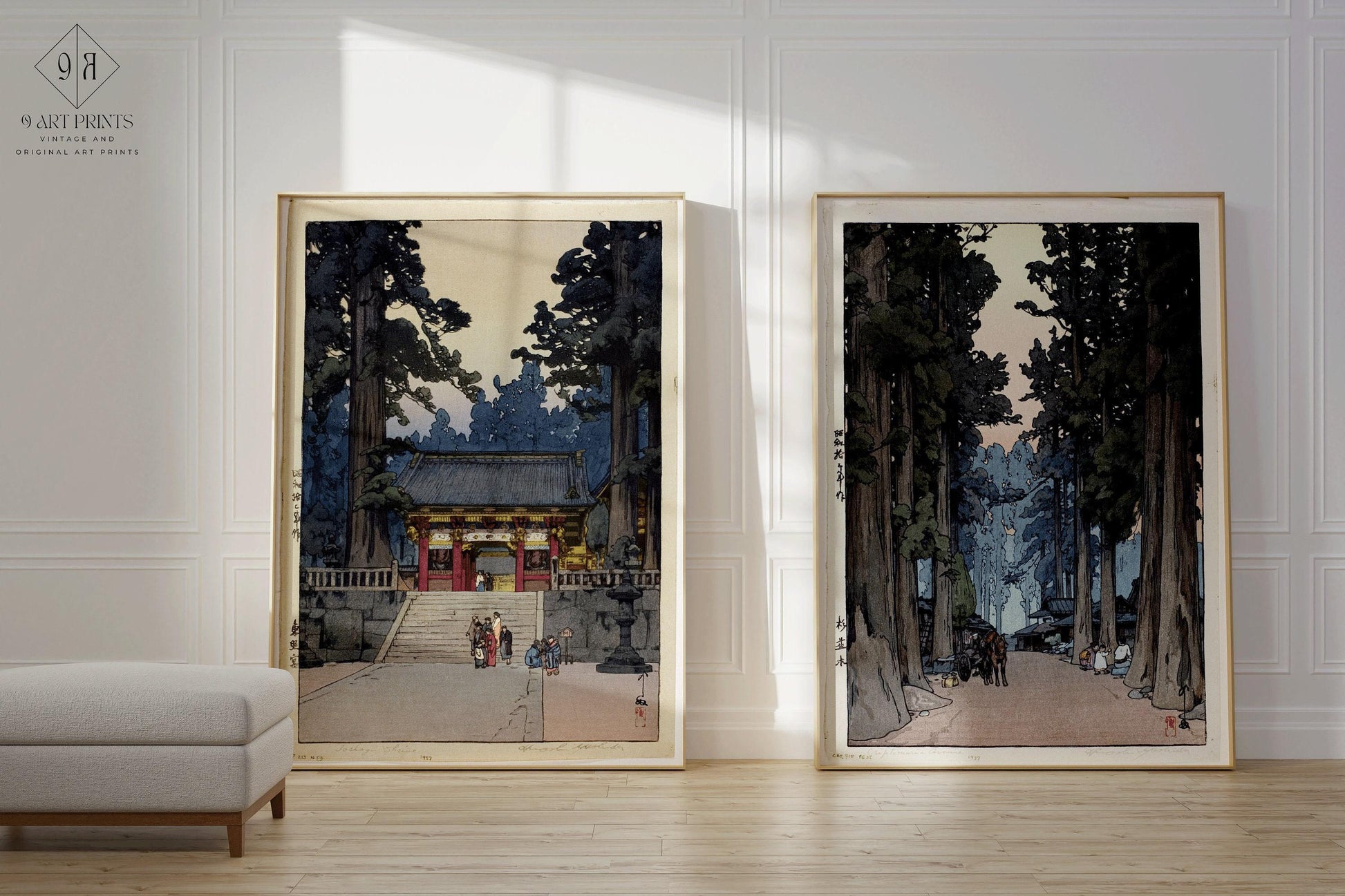 Ensemble d'estampes japonaises sur bois d'Hiroshi Yoshida : Sanctuaire Toshogu et avenue Cryptomeria