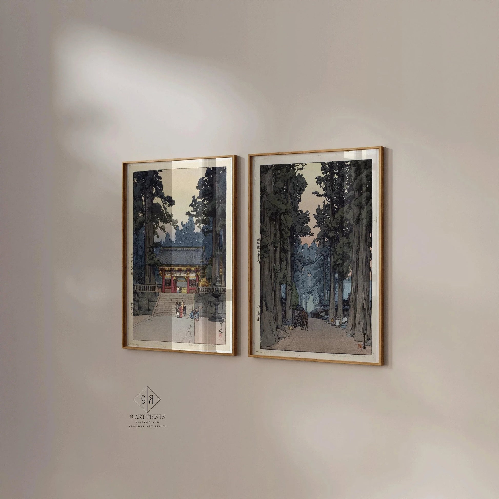 Ensemble d'estampes japonaises sur bois d'Hiroshi Yoshida : Sanctuaire Toshogu et avenue Cryptomeria