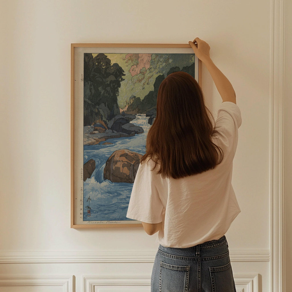 Estampe giclée de la rivière Kurobe par Hiroshi Yoshida : estampe japonaise ancienne sur bois.